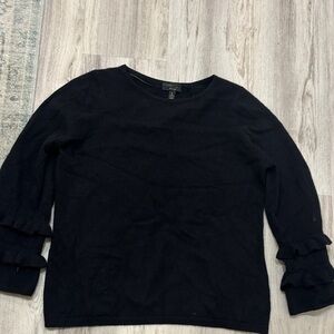 Charter Club Black Ruffle Sleeve 100% CASHMER CREW NECK SWEATER FLAWED